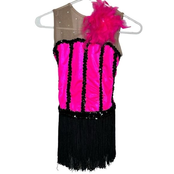 Star Styled Pink dance Costume Dress size Medium fringe flapper - Picture 1 of 9